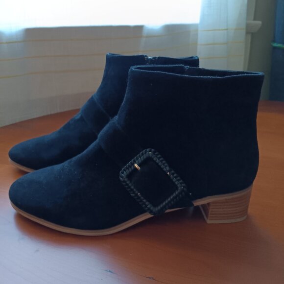 Women's Jack Rogers Black Suede with Braided Leather Buckle Ankle Boot - Picture 1 of 8